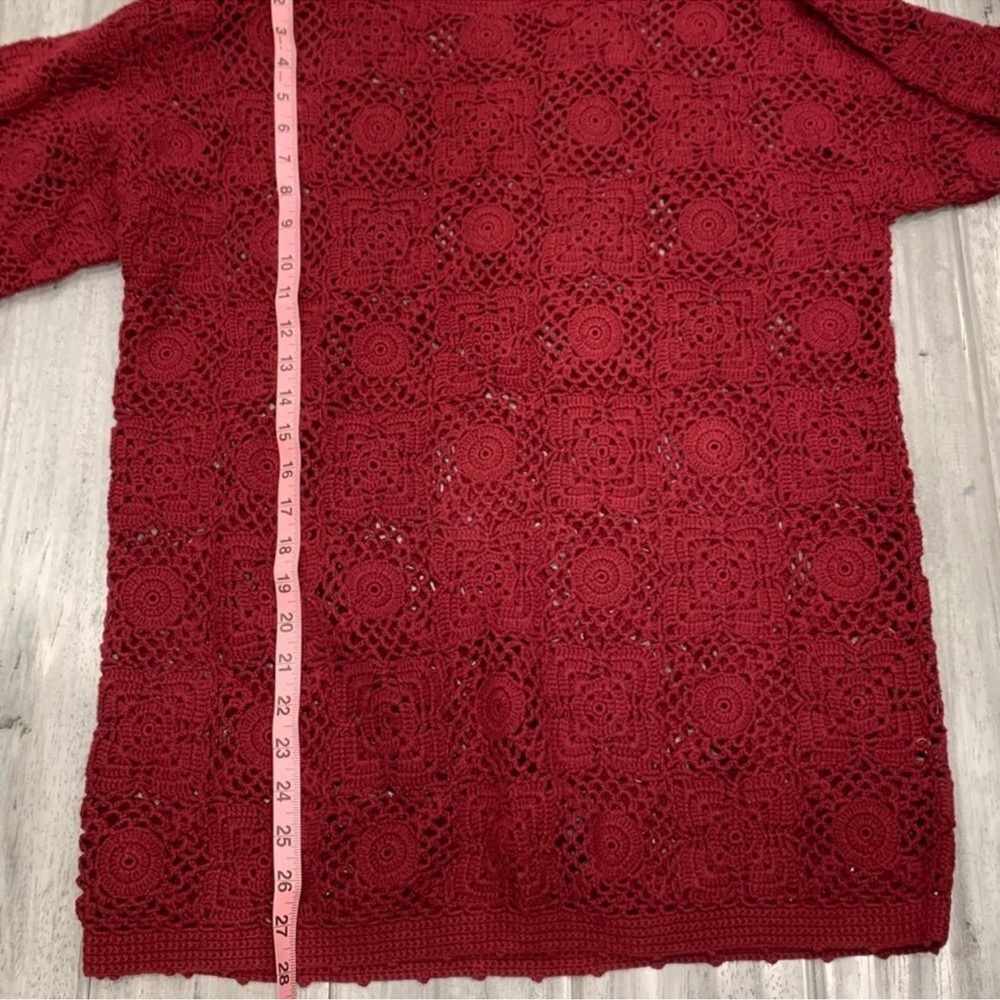 Vintage Y2K 90s Bohemian Burgundy Wine Crochet Tunic Sweater - Picture 9 of 14